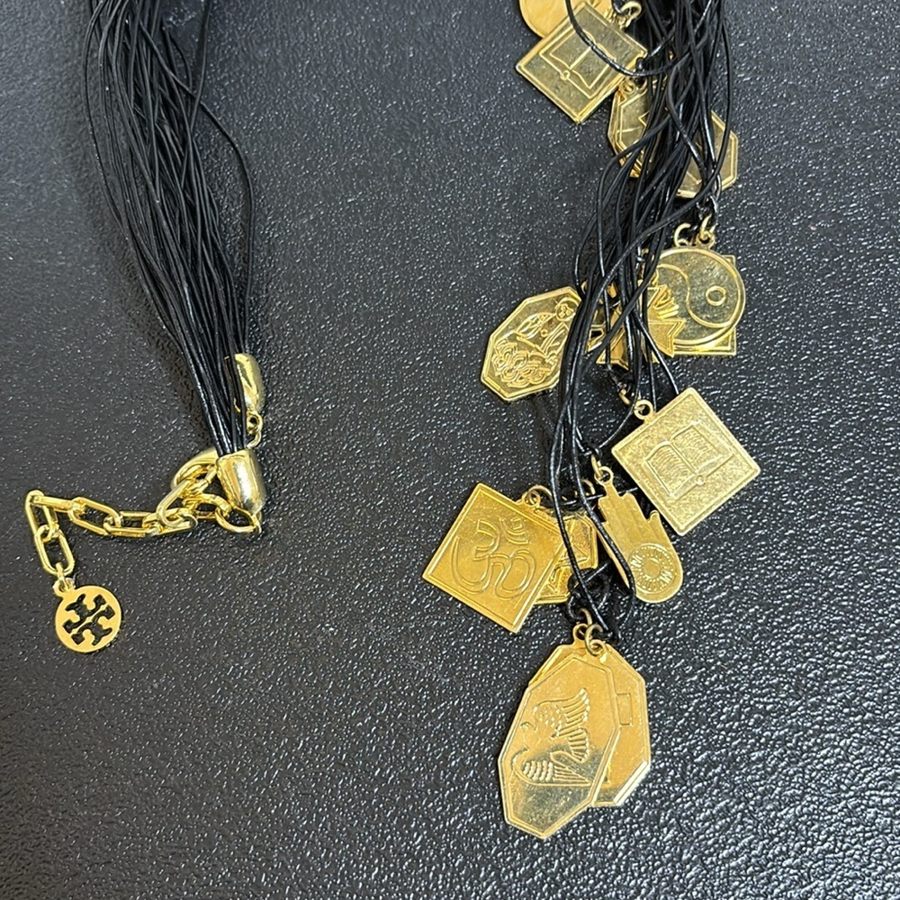 Statement Elegant Black Gold Multi-Strand Charm N… - image 8